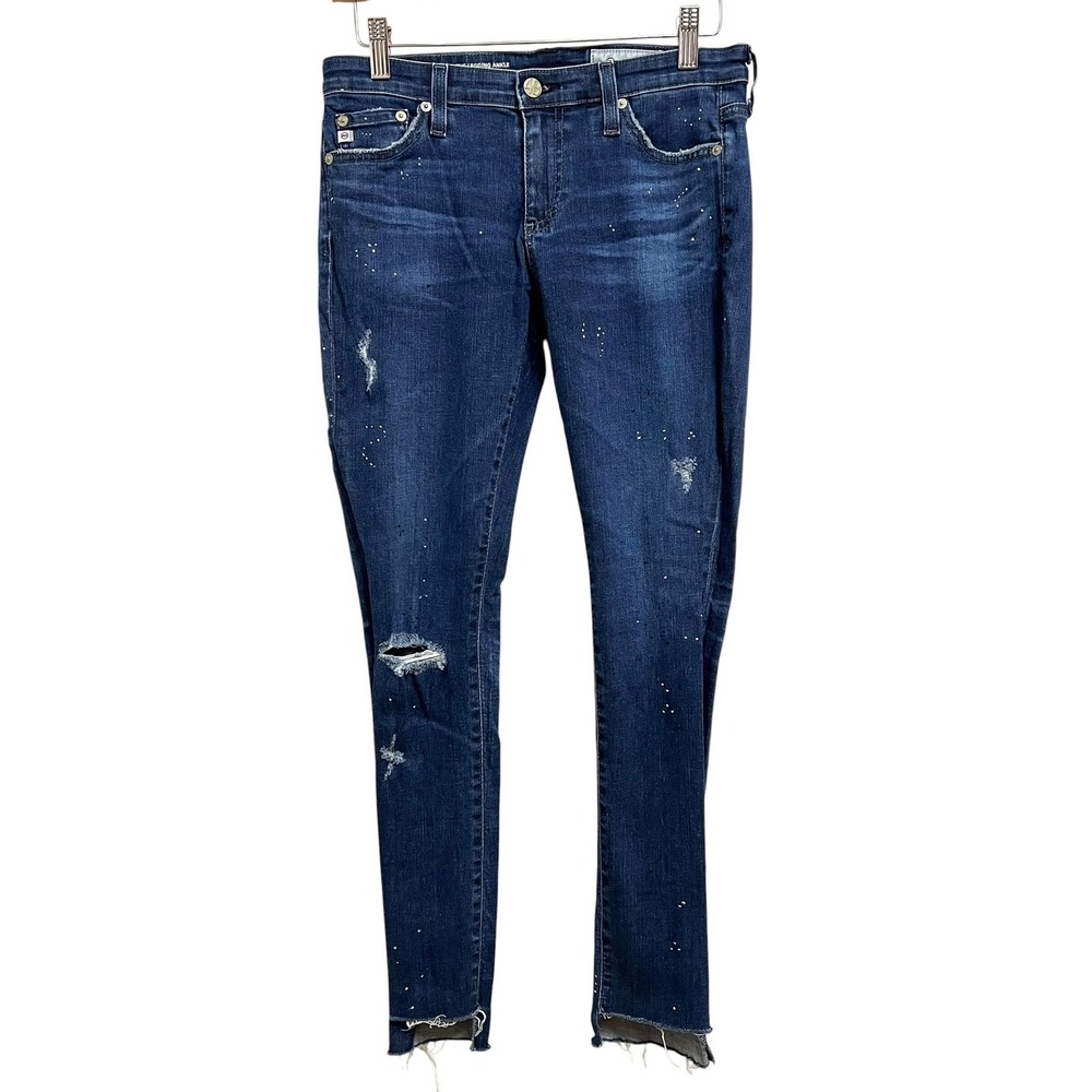 AG Adriano Goldschmied The Legging Ankle Jeans 28R Blue Distressed Splatter Edgy